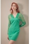 Fullamoda Basic Tül Detaylı Mini Elbise- Yeşil 24YGB5949205243-Yeşil