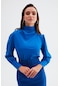 Sateen Drape Detaylı Bluz - Sax Mavi