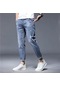 Erkek Trend Kot Pantolon Bahar Yeni Gençlik Moda Rahat Pantolon Küçük Ayak Dokuz Dakikalık Pantolon Mavi