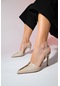 Luvishoes Belıze Bej Gold Aksesuarlı Kadın Yüksek Topuklu Ayakkabı