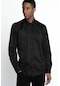 Tudors Modern Slim Fit Pamuklu Kolay Ütü Armürlü Erkek Siyah Gömlek-26634-siyah