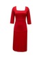 İkkb İlkbahar/yaz Kare Yaka Yüksek Bel Yarım Kol Elbise Kırmızı