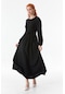 Fullamoda Fullamodest Bürümcük Kumaş Kuşaklı Elbise- Siyah 24YGB1796201999-Siyah