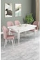 Vena Beyaz Desen 70x110 Sabit Mutfak Masası 4 Adet Sandalye Pembe