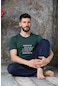 Erkek Yuvarlak Yaka Kısa Kollu Pamuklu Pijama Takımı 300155-yeşil