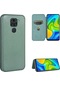 Xiaomi Redmi Not 9 İçin Karbon Fiber Doku Yatay Flip Tpu Pc Pu Deri Kılıf Kart Yuvası İle Yeşil