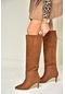 Fox Shoes N749204002 Taba Süet Alçak Topuklu Kadın Çizme Taba