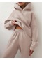 Kadınlar İçin Şık Düz Takımlar Kadınlar İçin Sıcak Kapşonlu Sweatshirtler Ve Uzun Pantolon Moda İki Parçalı Takımlar Kadın Sweatshirt Takımları Bej
