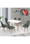 Haman 6 Adet Elif Serisi Nubuk Kumaş Ahşap Gürgen Ayaklı Sandalye Ve 80x130 Açılabilir Mutfak Masa Takımı Yeşil