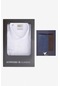 Ac&co / Altınyıldız Classics Erkek Beyaz-lacivert-kahverengi Özel Hediye Kutulu Slim Fit Pamuklu Gömlek-cüzdan Set
