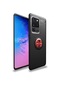 Kilifone - Samsung Uyumlu Galaxy S20 Ultra - Kılıf Yüzüklü Auto Focus Ravel Karbon Silikon Kapak - Siyah-kırmızı