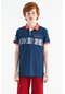 Tommy Life İndigo Şerit Baskı Detaylı Pola Yaka Standart Kalıp Erkek Çocuk T-shirt - 11162 Indigo