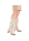 Woggo Cilt Körüklü Kadın Çizme 7 Cm Topuklu Bot Fls 18-114 Ten