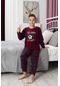 Yeni Sezon Sonbahar/kış Erkek Çocuk Top Desenli Polar Pijama Takımı 4512-bordo