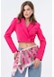 Fuşya Kruvaze Crop Blazer Ceket Fuşya