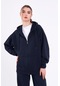 Kadın Lacivert Normal Kalıp Basic Beli Lastikli Kapüşonlu Oversize Mevsimlik Alt Üst Eşofman Takımı Cmre7367 Lacivert