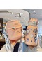 Sevimli Kız 316 Paslanmaz Çelik Çocuk Termos Bardak Astronot Saman Öğrenci Karikatür Su Bardağı Silikon Kol Termos Su Isıtıcısı-Pembe