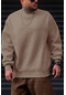 Erkek Bej Dreamer Baskılı 0 Sıfır Yaka Oversize Salaş Bol Kesim Polar Sweatshirt-bej-vizon Bej - Vizon