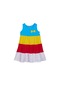 Lovetti Koyu Turkuaz + Beyaz Kız Çocuk Renkli Büzgülü Askılı Elbise 5983W0104