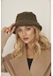 Haki Kadın Peluş Kova Model Balıkçı Bucket Hat Kışlık Şapka - Unisex