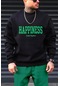 Erkek Siyah Happiness Baskılı 0 Sıfır Yaka Oversize Salaş Bol Kesim Polar Sweatshirt-siyah-6 Siyah