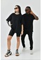 Supplierby Unisex Basic Bisiklet Yaka Oversize T-shirt - Siyah Siyah