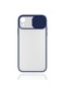Noktaks - iPhone Uyumlu Xr 6.1 - Kılıf Slayt Sürgülü Arkası Buzlu Lensi Kapak - Lacivert
