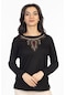Orta Yaş ve Üzeri Yeni Desen Nakış İşlemeli Yuvarlak Yaka Likralı Anne Penye Bluz 6460-siyah