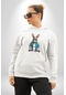 Halter Spor Güneş Gözlüüğü Tavşan Kadın Erkek Beyaz Kapüşonlu Sweatshirt Hoodie Beyaz