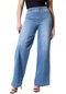 Mengtuo İlkbahar ve Yaz Geniş Paça Orta Bel Kadın Kot Pantolon Açık Mavi