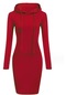 Kadınların Yeni Avrupa Ve Amerikan Düz Renk Kapüşonlu Uzun Kollu Bel Dar Kesim Rahat Elbise Parlak Kırmızı