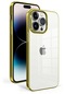 iPhone Uyumlu 14 Pro Sert,renkli Transparan Arkası Şeffaf Kenarları Kılıf Sun - Gold