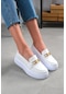 Cover Beyaz Gold Zincirli Deri Günlük Kullanım Loafer Kadın Ayakkabı