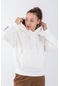 Maraton Sportswear Comfort Kadın Kapşonlu Uzun Kol Basic Ekru Sweatshirt 21443-ekru