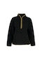 Kadın Moda Şık Regular Dik Yaka Düşük Kol Regular Peluş Örme Spor Sweatshirt Siyah