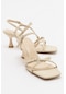 Luvishoes Nebel Ekru Cilt Kadın Topuklu Sandalet