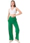 Kadın Yeşil Önü Çimalı Armalı Pantolon-24488-yeşil
