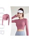 Pembe Uzun Kollu T-shirt Dikişsiz Kadın Katı Spor T-shirt Yüksek Elastik Spor Salonu Yoga Üst Nefes Spor Üst Hızlı Kuru Spor