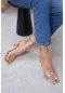 Spark Altın Metalik Bilek Bağlı Kadın Topuklu Sandalet