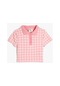 Koton Polo Tişört Crop Kısa Kollu Düğme Detaylı Dar Kalıp Pembe Ekose 3skg10134ak 3SKG10134AK2C6