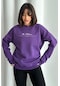 Kadın Mor The Patience Baskılı Oversize Bisiklet Yaka Sweatshirt Mor