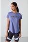Tommy Life Eflatun Polyester Nefes Alan Dokulu İnce Esnek Standart Fit Performans Kadın T-shirt - 97283 Eflatun
