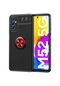 Mutcase - Samsung Uyumlu Galaxy M52 - Kılıf Yüzüklü Auto Focus Ravel Karbon Silikon Kapak - Siyah-kırmızı