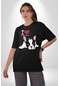 Seni Seviyorum Bulldog Pamuklu Bisiklet Yaka Unisex Oversize Boyfriend Dijital Baskılı Siyah T-shirt Siyah