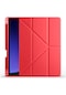 Noktaks - Samsung Galaxy Uyumlu Tab S9 - Kılıf Kalem Bölmeli Stand Olabilen Origami Tri Folding Tablet Kılıfı - Kırmızı
