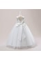 Beyaz Büyük Yay Kız Nedime Elbisesi Uzun Beyaz Düğün Parti Balo Pageant Prenses Elbiseler İlk Communiom Örgün Doğum Günü Balo