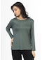 Yeni Model Taş İşlemeli Yuvarlak Yaka Likralı Anne Penye Bluz 6435-mint Yeşili