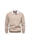 Ghassy Co. Erkek Retro Renk Bloklu Pamuklu Gömlek Yaka Sweatshirt Bej