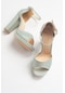 08k15 Yeşil Çizgili Topuklu Kadın Ayakkabı