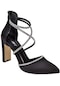 Pullman Taşlı Kalın Topuk Kadın Topuklu Ayakkabı Pnt-451035 Siyah Saten-siyah Saten